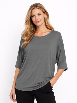 Bluzka kimono oversize z dzianiny bambusowej szara 5084