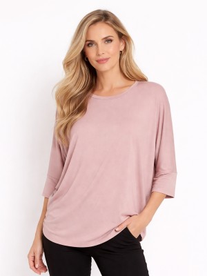 Bluzka kimono oversize z dzianiny bambusowej pudrowy róż 5082