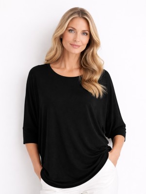 Bluzka kimono oversize z dzianiny bambusowej czarna 5085