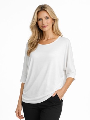 Bluzka kimono oversize z dzianiny bambusowej biała 5086