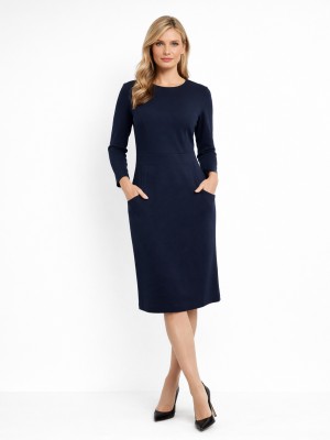 Sukienka z cięciami redingot i kieszeniami granatowa 362