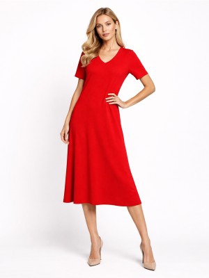 Sukienka midi z dekoltem w serek czerwona 672
