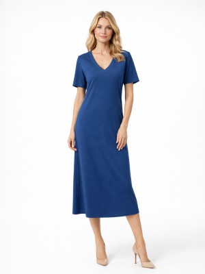 Sukienka midi z dekoltem w serek niebieska 673