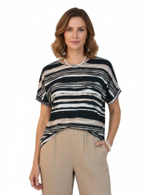 Bluzka kimono w nieregularne paski, beżowa 5179