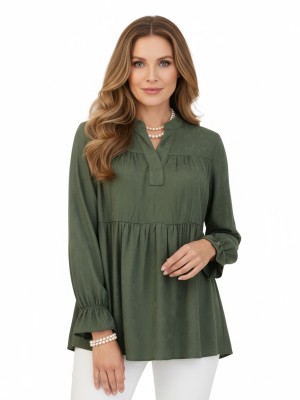 Bluzka z tkaniny żakardowej z falbanami, khaki 7035