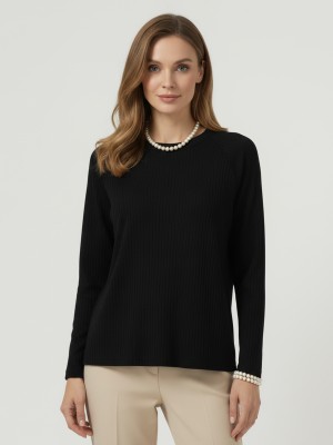 Bluzka z rękawem raglanowym, czarna 7142