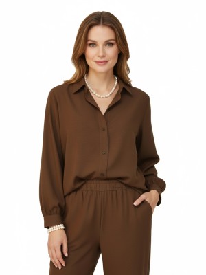 Koszula z wiskozy, brązowa 7128