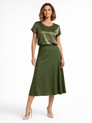 Spódnica trapezowa midi oliwkowa 284