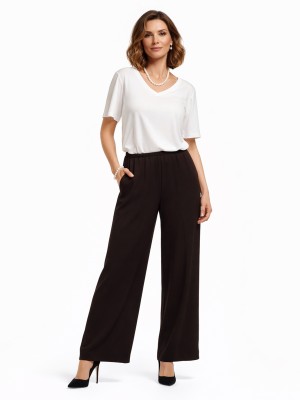 Spodnie z prostymi szerokimi nogawkami brąz 0259