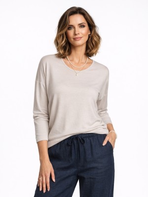 Bluzka kimono z długim rękawem, jasny beż 7200