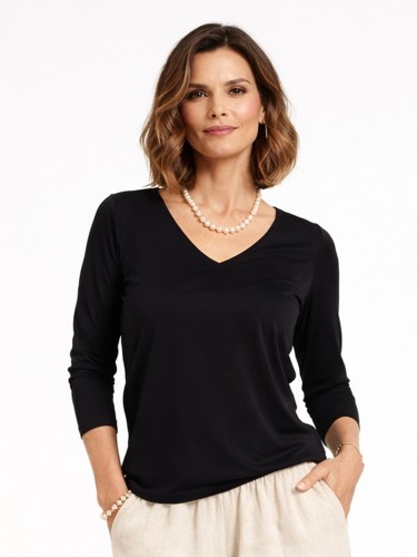 Bluzka z dekoltem w serek, czarna 7168