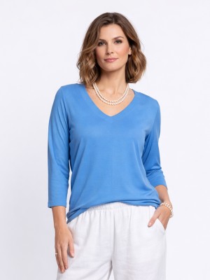 Bluzka z dekoltem w serek niebieska 7167