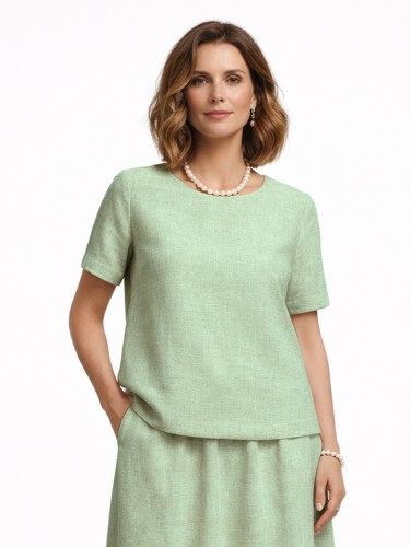 Bluzka z krótkim rękawem z dodatkiem lnu mięta 5212