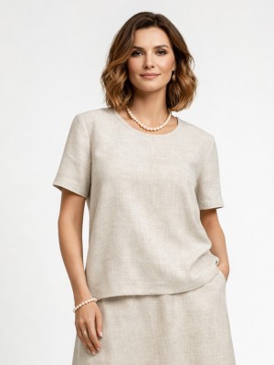 Bluzka z krótkim rękawem z dodatkiem lnu naturalny 5211