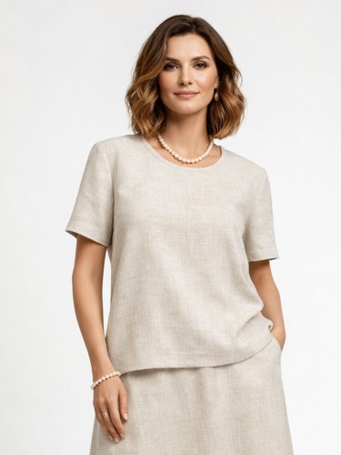 Bluzka z krótkim rękawem z dodatkiem lnu naturalny 5211