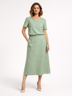 Spódnica trapezowa z elastycznym pasem z dodatkiem lnu mięta 279