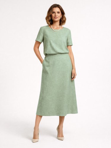 Spódnica trapezowa z elastycznym pasem z dodatkiem lnu mięta 279