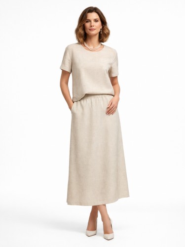 Spódnica trapezowa z elastycznym pasem z dodatkiem lnu naturalny 280