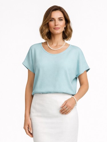 Bluzka kimono z lnem niebieska 5226