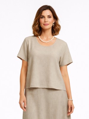 Bluzka kimono z lnem taupe 5224