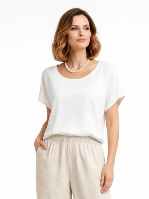 Bluzka kimono z lnem biała 5225