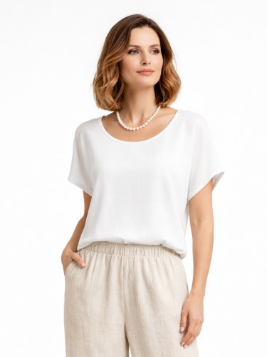 Bluzka kimono z lnem biała 5225