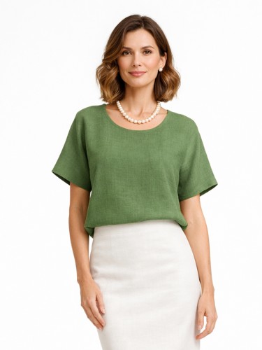 Bluzka kimono z lnem zielona 5227