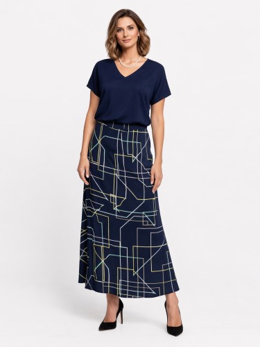 Spódnica trapezowa maxi granatowa 270