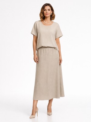 Spódnica trapezowa z elastycznym pasem z dodatkiem lnu taupe 281