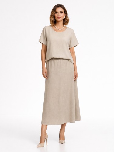 Spódnica trapezowa z elastycznym pasem z dodatkiem lnu taupe 281