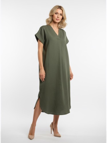 Sukienka kimono z lnem oliwka 669