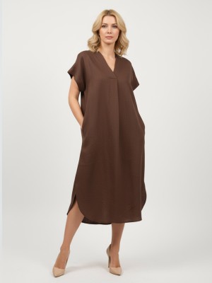 Sukienka kimono z lnem brąz 671