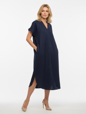 Sukienka kimono z lnem granat 670