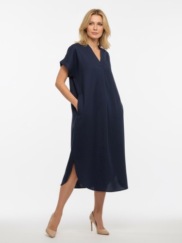 Sukienka kimono z lnem granat 670