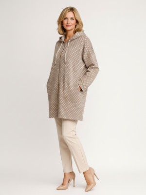 Płaszcz z kapturem z dzianiny żakardowej beżowy 012