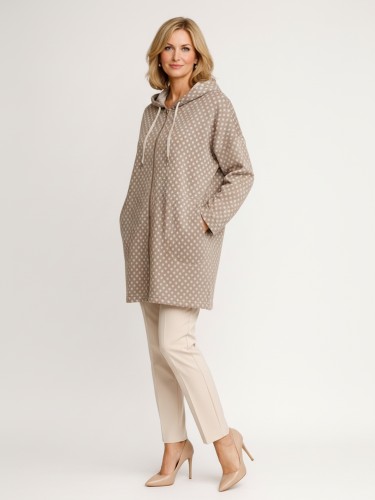 Płaszcz z kapturem z dzianiny żakardowej beżowy 012