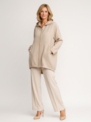 Kurtka oversize z kapturem beżowa 06