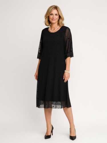 Sukienka z siatki w grochy, czarna 643