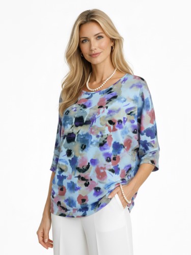 Bluzka kimono oversize, kwiaty akwarela 5088