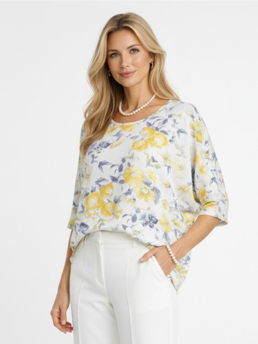 Bluzka kimono oversize, żółte kwiaty 5089