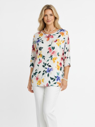 Bluzka kimono oversize, kolorowe kwiaty 5090