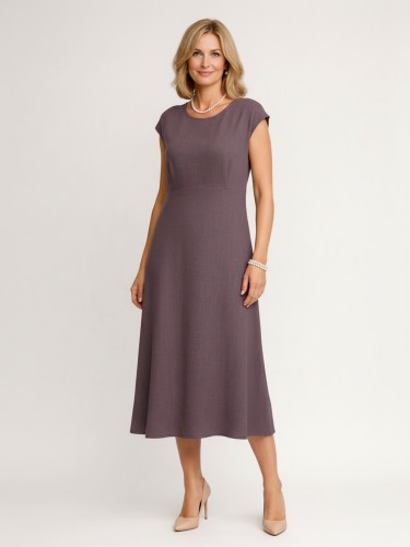 Sukienka z lnem odcinana pod biustem śliwka 654