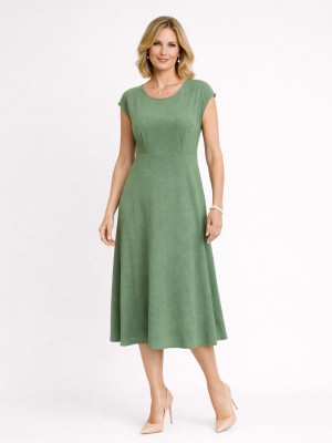 Sukienka z lnem odcinana pod biustem oliwka 655