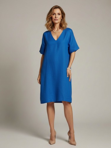 Sukienka kimono z lnem chabrowa 650