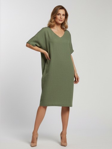 Sukienka kimono z lnem oliwka 652