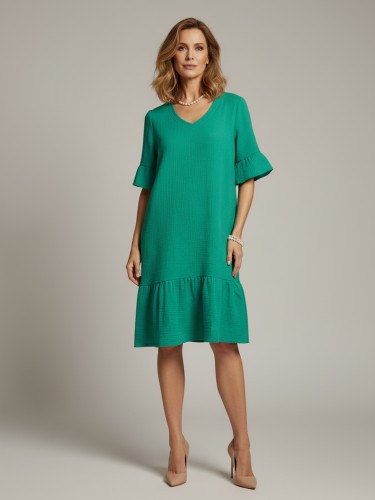 Sukienka z falbanami, szmaragdowa 582