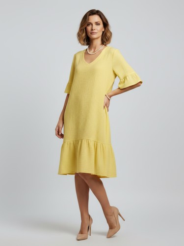 Sukienka z falbanami, żółta 527