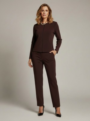 Spodnie klasyczne z prostymi nogawkami, brąz 0200