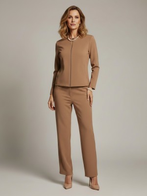 Spodnie klasyczne z prostymi nogawkami, beż 0201