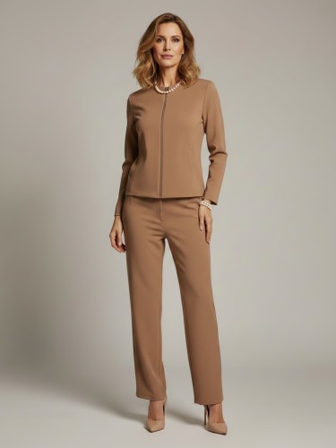 Spodnie klasyczne z prostymi nogawkami, beż 0201